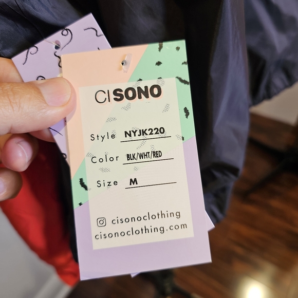 NWT CISono red black white raglan sleeves light windbreaker jacket M US - Picture 8 of 10